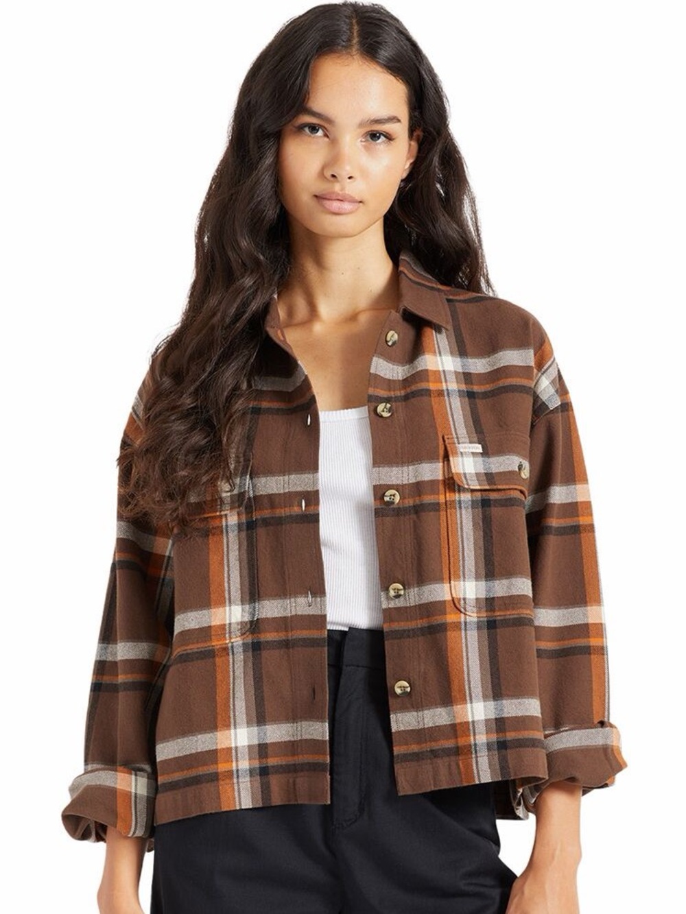 Brixton - Womens Bowery
Flannel Shirt Brown, Orange, White
